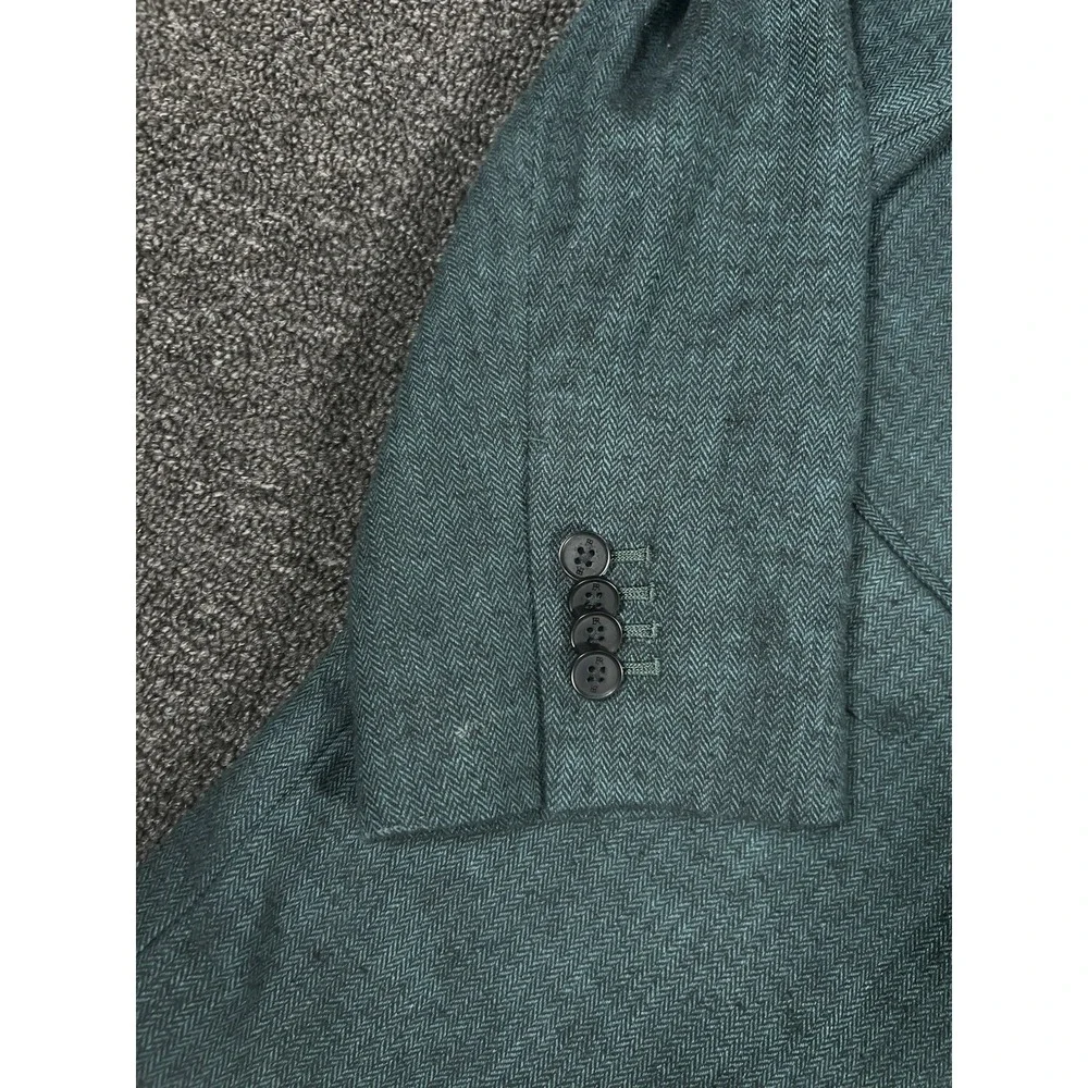 Banana Republic Blazer Jacket Men 44R Green Herringbone Tweed Linen Unstructured